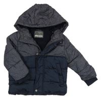 Tmavomodro-melírovaná prošívaná šusťáková zimní bunda s kapucí PRIMARK