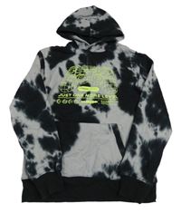 Černo-šedá batikovaná teplá mikina s ovladačem a kapsou a kapucí H&M