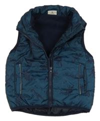 Tmavopetrolejová prošívaná šusťáková zateplená vesta s kostrami dinosaurů Kuniboo