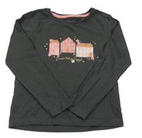 Tmavošedé triko s domečky PRIMARK