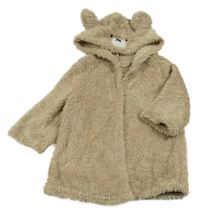 Béžový chlupatý župan s kapucí - medvídek SHEIN