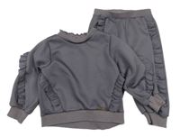 2Set - Tmavošedá mikina s volánky + tepláky RIVER ISLAND