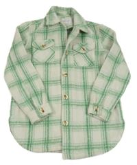 Bílo-zelená kostkovaná vlněná košilová bunda PRIMARK