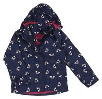 Tmavomodrá šusťáková jarní bunda s duhami a obláčky a odepínací kapucí POCOPIANO