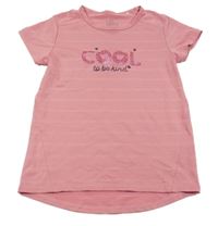 Růžové pruhované sportovní tričko s nápisy Topolino