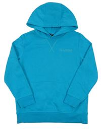 Tyrkysová mikina s nápisy a kapsou a kapucí George