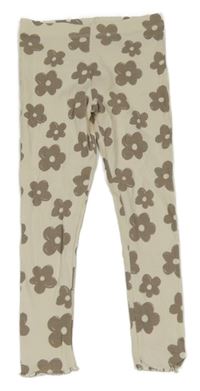 Smetanovo-hnědošedé květované žebrované legíny PRIMARK