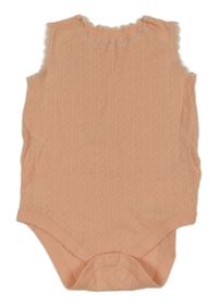 Broskvové žebrované perforované košilkové body s krajkou F&F