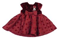 Vínové slavnostní šaty s Minnie a mašlí a puntíky Disney