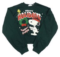 Tmavosmaragdová crop mikina se Snoopym s vánočním motivem H&M