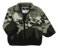Khaki-army-černá huňatá podšitá bunda Tu