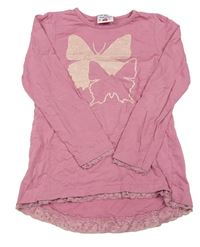 Růžové triko s motýly a krajkou Topolino 