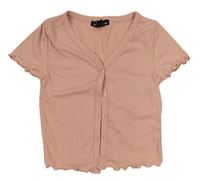 Růžové žebrované crop propínací tričko New Look