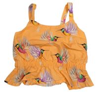 Oranžový crop top s ptáčky H&M