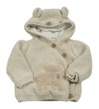 Béžový podšitý zavinovací svetr s vombatem a kapucí Mothercare