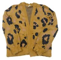Hnědý chlupatý svetrový cardigan s leopardím vzorem zn. Next