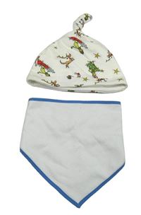 2set - Bílá bavlněná čepice s Grinchem + bílý slinták