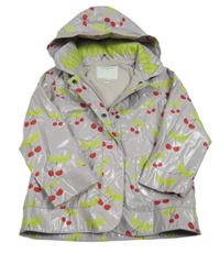 Šedá nepromokavá jarní bunda s trešněmi a kapucí Vertbaudet