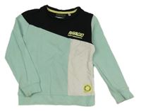 Tyrkysovo-černo-bílá mikina s nápisem