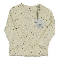 Nové - Smetanové puntíkaté žebrované triko Tu