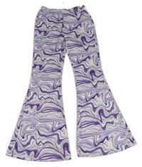 Bílo-fialové vzorované flare legíny Shein