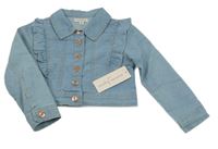 Nové - Modrá riflová crop bunda s volánky