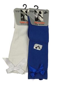 Nové - 2x podkolenky - bílé s mašlí + modré s mašlí