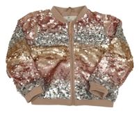 Starorůžovo-stříbrno-bronzová flitrová podšitá propínací mikina H&M