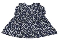 Tmavomodré květované bavlněné šaty s volánky C&A