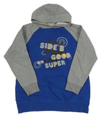 Safírovo-šedá mikina s nápisem a kapucí Manguun