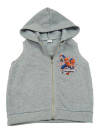 Šedá melírovaná propínací vesta se Spidermanem a kapucí