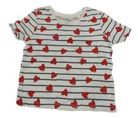 Smetanovo-černé pruhované tričko se srdíčky Primark