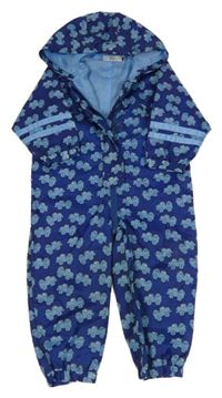 Tmavomodrá šusťáková jarní kombinéza s náklaďáky a kapucí Tu