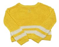 Hořčicové perforovaný crop svetr s pruhy C&A