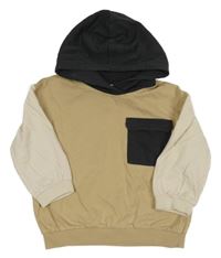 Béžovo-antracitová mikina s kapsou a kapucí H&M