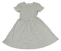 Bílo-tmavomodré pruhované teplákové šaty s kapsou Yigga