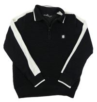 Černý žebrovaný polo svetr s nášivkou Matalan