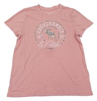 Růžové tričko s losem z flitrů Abercrombie&Fitch