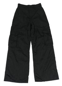 Černé šusťákové široké cargo kalhoty H&M
