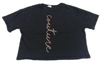 Černé crop tričko s nápisem River Island