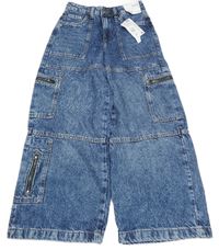Modré cargo rifle s kapsami se zipy Denim Co.