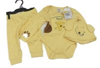 3 set - Žluté body s pejskem + lehké tepláky + čepice - pejsek 