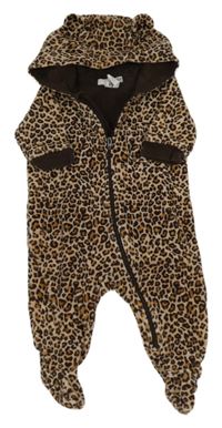 Hnědo-béžová sametová leopardí podšitá kombinéza s kapucí H&M