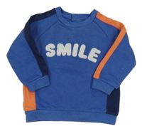 Modrá mikina s oranžovým pruhem a nápisem zn. M&S