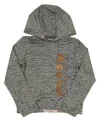 Tmavošedá melírovaná sportovní mikina s nápisem a kapucí zn. ORCHESTRA