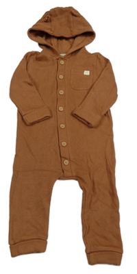 Hnědá žebrovaná tepláková kombinéza s kapucí George