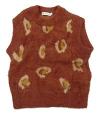 Hnědá chlupatá vzorovaná crop svetrová vesta C&A