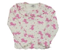 Bílo-růžové žebrované triko s jednorožci a volánkem Kiki&Koko