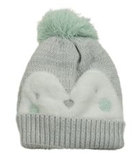 Šedá pletená čepice s tučňákem a mintovou bambulí Miniclub