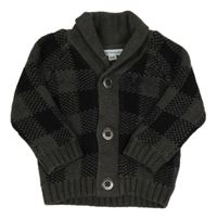 Tmavošedo-černý kostkovaný podšitý propínací svetr Vertbaudet